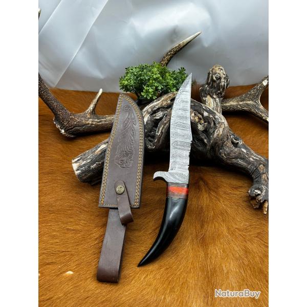 Couteau Bowie RITE EDGE lame acier damas 256couches: manche en corne de buffle ref NB159