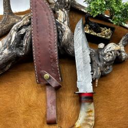 Couteau Bowie RITE EDGE lame acier damas 256couches: manche en corne de bélier ref NC4