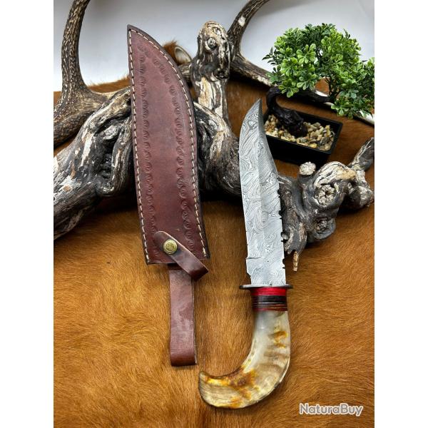 Couteau Bowie RITE EDGE lame acier damas 256couches: manche en corne de bélier ref NC4