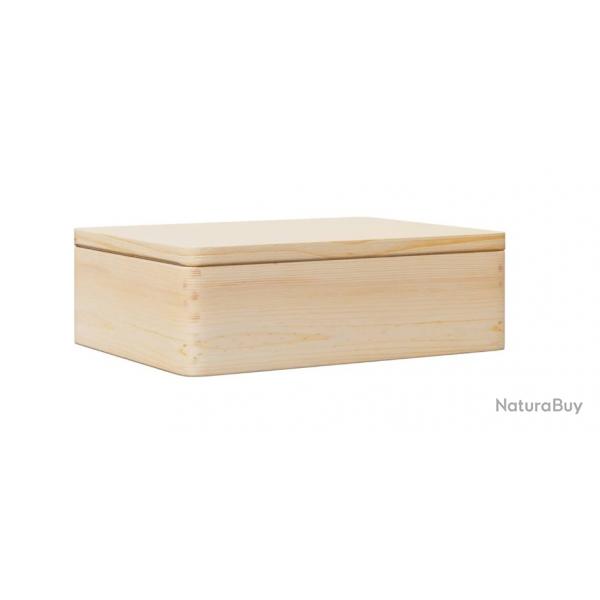 Bote rangement bois couvercle 40x30x13 cm pin massif naturel pratique polyvalente intrieur