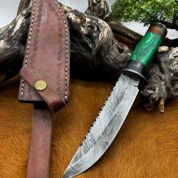 Couteau Bowie RITE EDGE lame acier damas 256couches: manche en bois ref NBC40