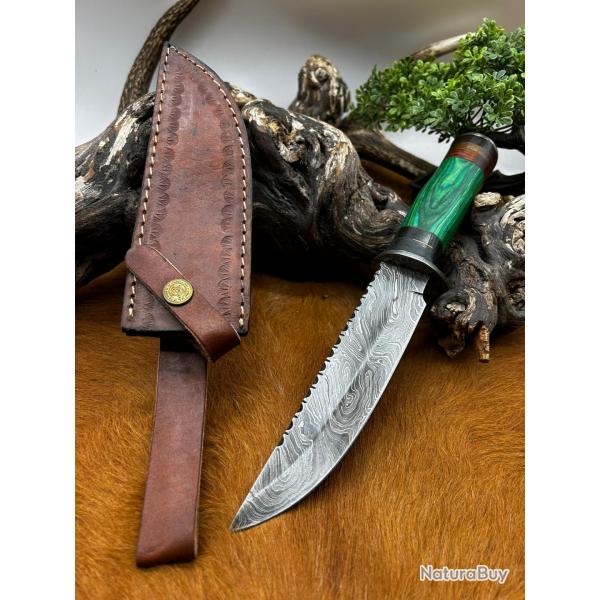 Couteau Bowie RITE EDGE lame acier damas 256couches: manche en bois ref NBC40