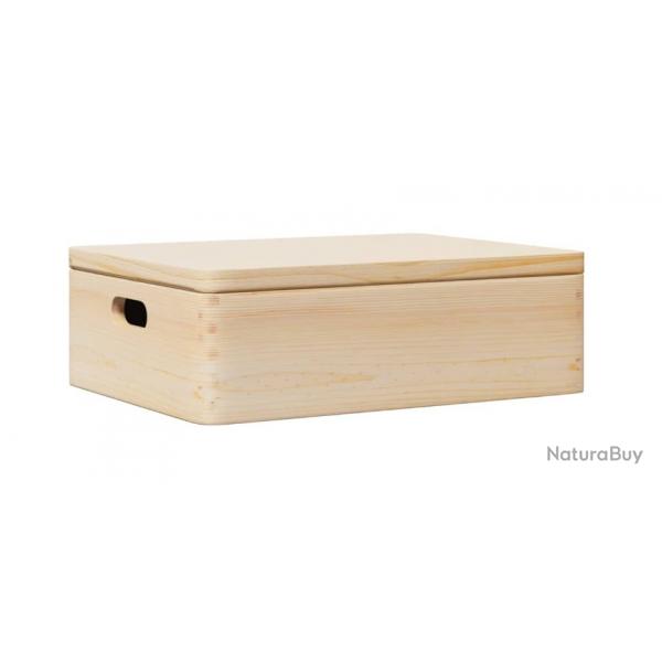 Bote rangement bois avec couvercle et poignes 40x30x13 cm pin massif pratique dcoration
