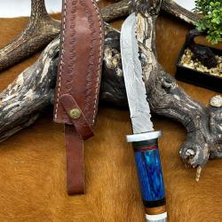 Couteau Bowie de chez RITE EDGE lame acier damas 256 couches manche en bois ref NBC25
