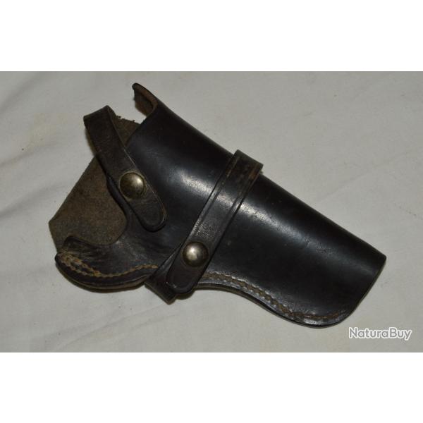 ANCIEN HOLSTER REVOLVER A POUDRE NOIRE-COLT-REMINGTON-SMITH ET WESSON-WESTERN-LEATHER GOOD HOLSTER