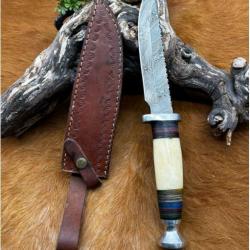 Couteau Bowie RITE EDGE lame acier damas 256couches: manche en os ref NNV1