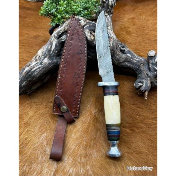 Couteau Bowie RITE EDGE lame acier damas 256couches: manche en os ref NNV1