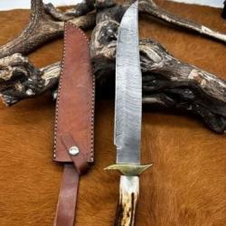 Couteau Bowie RITE EDGE manche en bois de cerf étui en cuir de vache ref NB01