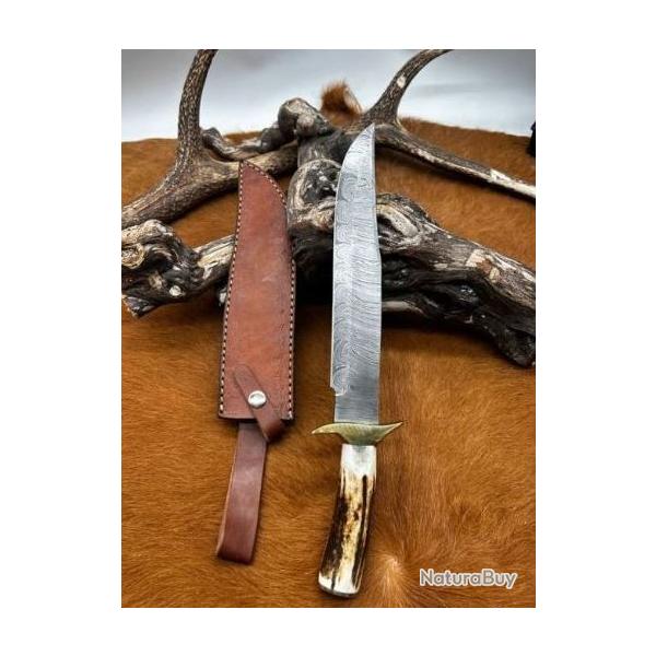 Couteau Bowie RITE EDGE manche en bois de cerf étui en cuir de vache ref NB01