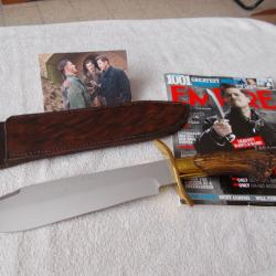 COUTEAU BIG BOWIE USA/CERF SAMBAR/ACIER 5160/FILM INGLORIOUS BASTERDS/OLD WEST/CHASSE/RARE