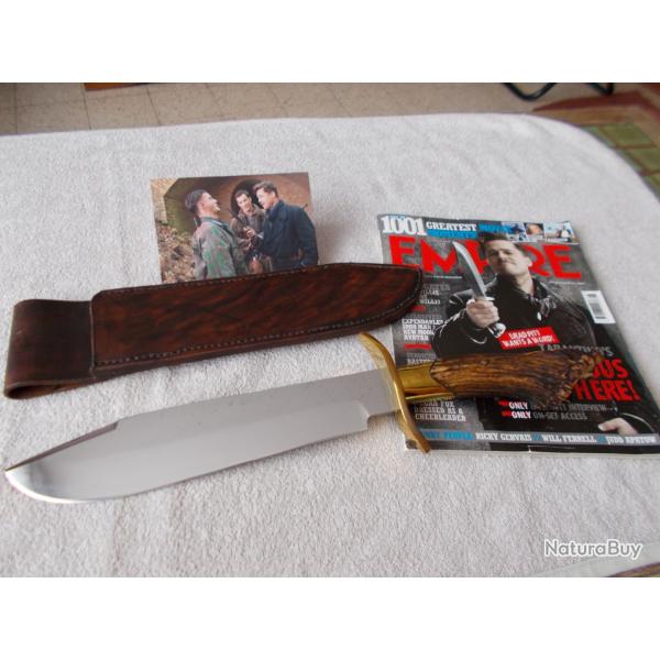 COUTEAU BIG BOWIE USA/CERF SAMBAR/ACIER 5160/FILM INGLORIOUS BASTERDS/OLD WEST/CHASSE/RARE