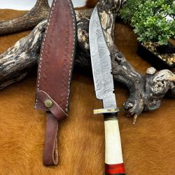 Couteau Bowie RITE EDGE lame acier damas 256couches: manche en os ref NO43
