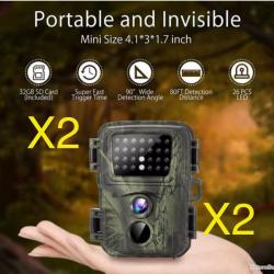 ENCHERE LOT DE 2 MINI CAMERAS DE CHASSE A VISION NOCTURE AVEC 2 CARTES SD DE 32GIGAS INCLUS NEUF.