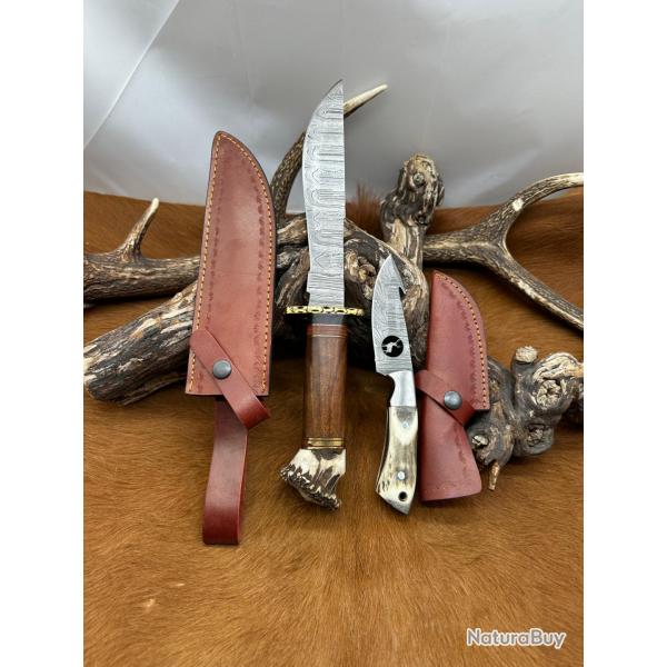 Set Bowie de chasse RITE EDGE + Couteau  dpecer avec Cerf dcoup au Laser sur la Lame NRE100