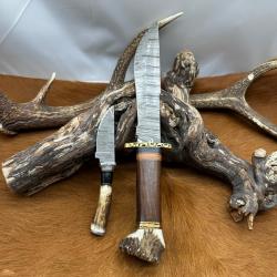 Set Bowie de chasse RITE EDGE avec mini-Couteau : Manche en bois de Cerf NS604