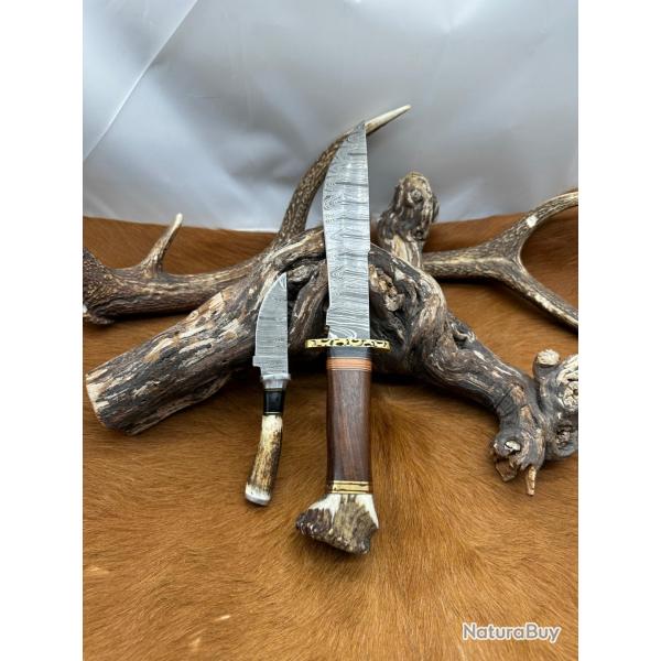 Set Bowie de chasse RITE EDGE avec mini-Couteau : Manche en bois de Cerf NS604