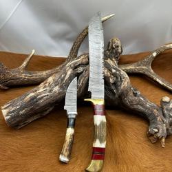 Set Bowie de chasse RITE EDGE avec mini-Couteau: Manche en bois de Cerf avec étui en Cuir ref NS6