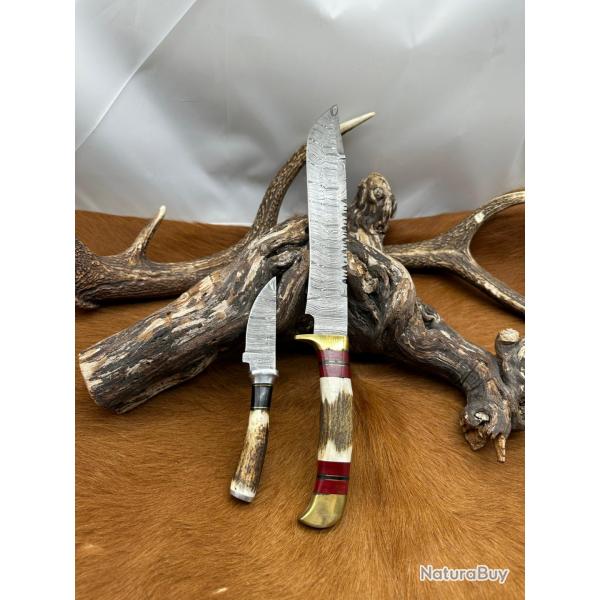 Set Bowie de chasse RITE EDGE avec mini-Couteau: Manche en bois de Cerf avec tui en Cuir ref NS6