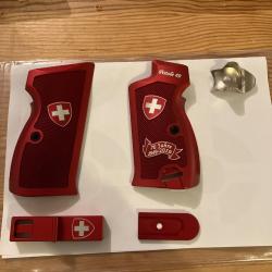 Kit poignée P210 / P49 aluminium anodisé rouge croix suisse 70ieme anniversaire Wyss waffen