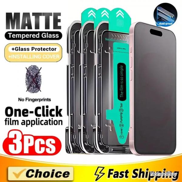 3 Ecran Protecteur Verre Mat + Gabarit Pose pour iPhone, Smartphone: Au Choix