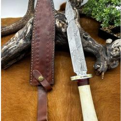 Couteau Bowie RITE EDGE lame en acier damas 256 couches manche en OS ref NO55