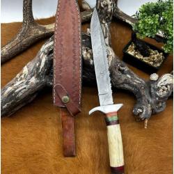 Couteau Bowie RITE EDGE lame en acier damas 256 couches manche os ref NO16