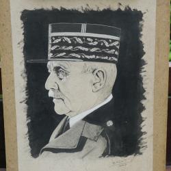 rare dessin à l'encre signé et original d'époque portrait de Pétain 1941 signé A.HAM SDC25PET002
