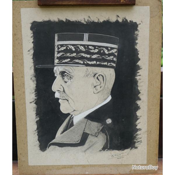 rare dessin  l'encre sign et original d'poque portrait de Ptain 1941 sign A.HAM SDC25PET002