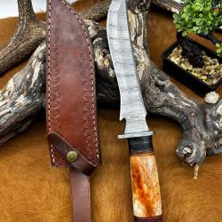 Couteau Bowie RITE EDGE lame en acier Damas 256couches avec manche en os NO8