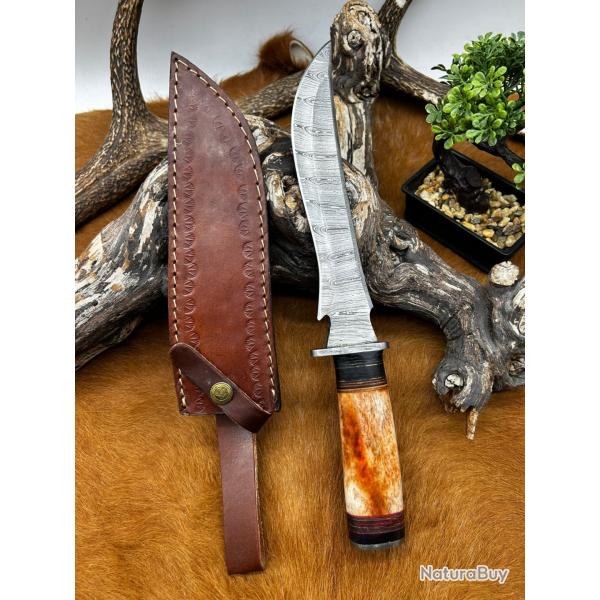 Couteau Bowie RITE EDGE lame en acier Damas 256couches avec manche en os NO8