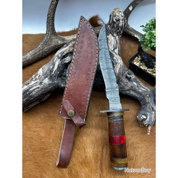 Couteau Bowie RITE EDGE lame en acier Damas 256couches avec manche en bois NBC13
