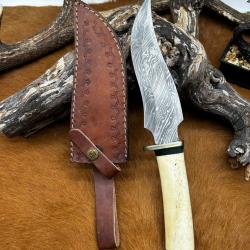 Couteau Bowie RITE EDGE lame en acier Damas 256couches avec manche en os NO19