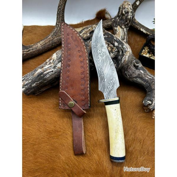 Couteau Bowie RITE EDGE lame en acier Damas 256couches avec manche en os NO19