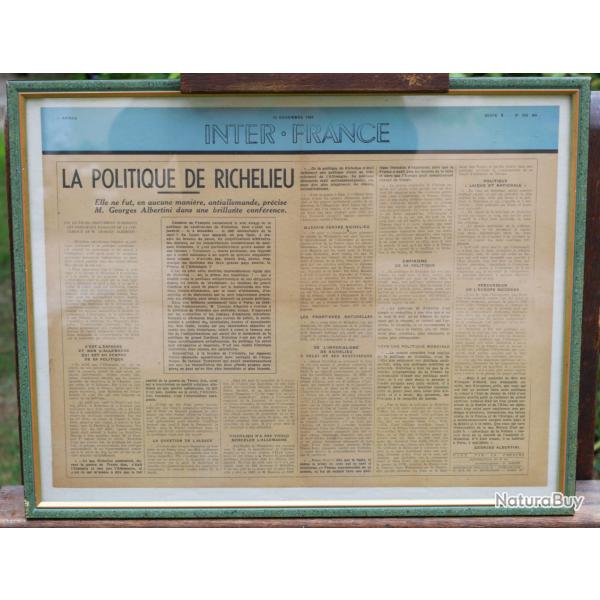 rare Affiche Interfrance 13 dcembre 1942 Richelieu encadre sous verre SDC25AFA002