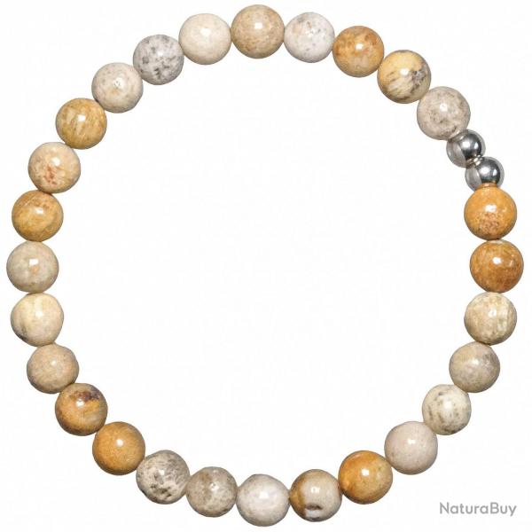 Bracelet en corail fossilis - Perles rondes 6 mm