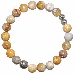 Bracelet en corail fossilisé - Perles rondes 8 mm