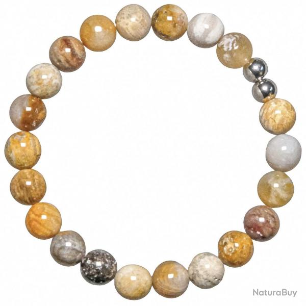 Bracelet en corail fossilis - Perles rondes 8 mm