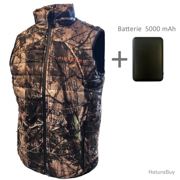 Gilet chauffant camo Pisteurs + batterie 5 000 Mah
