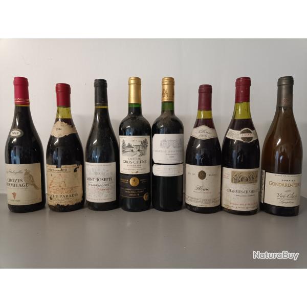 Lot de 8 bouteilles vin