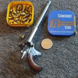 Magnifique petit pistolet allemand de cycliste calibre 22 bosquette très long canon de 13,2cm!