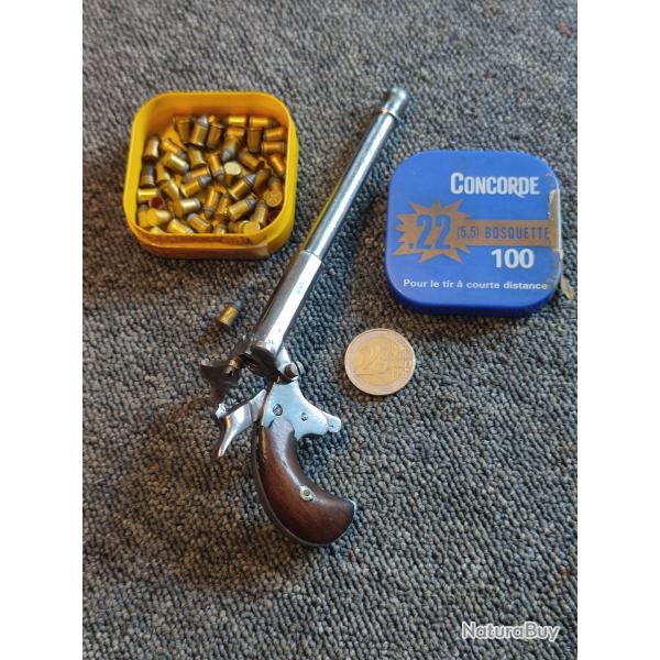 Magnifique petit pistolet allemand de cycliste calibre 22 bosquette très long canon de 13,2cm!