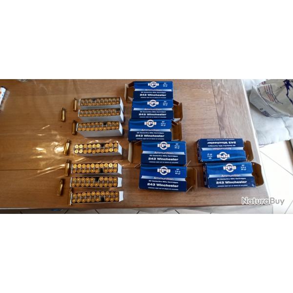 Lot de 140 étuis vides 243 winchester pour rechargement