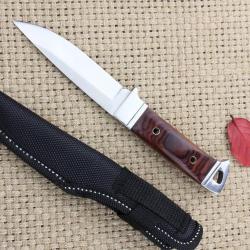 Couteau Droit Manche Bois Avec Etui Nylon