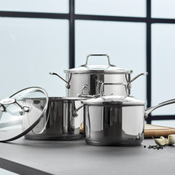 Scanpan Impact 71070000 - Set de 3 Casseroles en Inox avec Couvercles en Verre