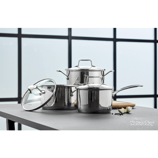 Scanpan Impact 71070000 - Set de 3 Casseroles en Inox avec Couvercles en Verre