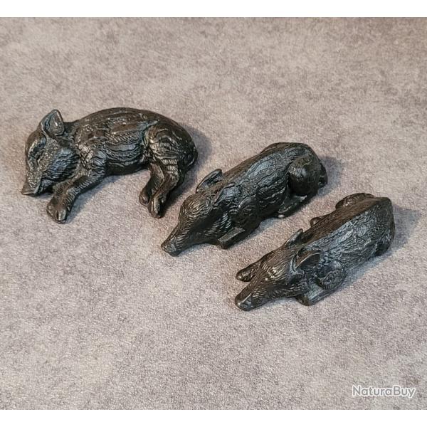 Lot de 3 petits sangliers en bronze sign J.Maillard