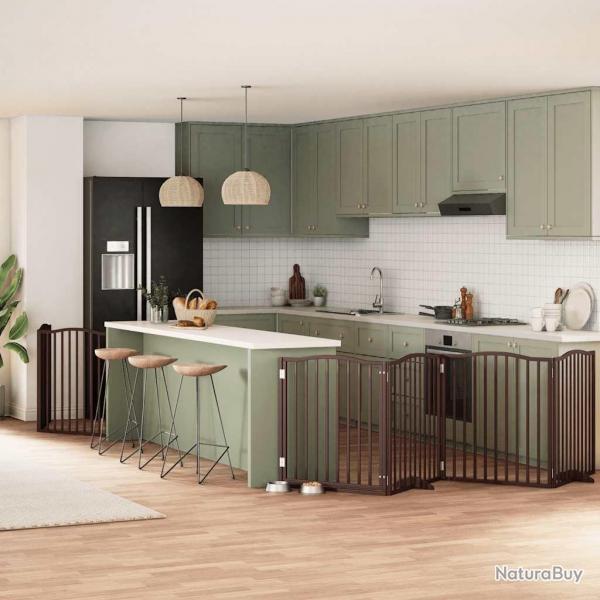 Barrire pour chien avec porte pliable 6 panneaux bois peuplier