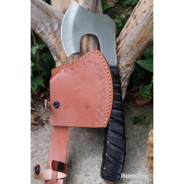 HACHE De Ronin Tactical Survival Rescue Extraction Evasion Lame Acier Inox Manche Tress Etui Cuir