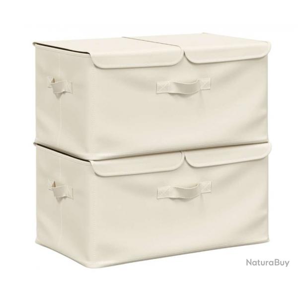 Boite de rangement pliante tissu creme 50x30x25 cm pratique et gain de place 2 pcs