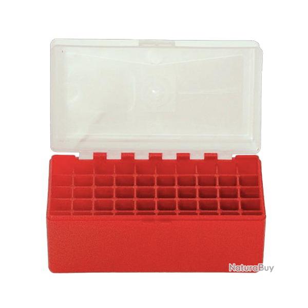 BOITE DE RANGEMENT ROUGE COUVERCLE TRANSPARENT 50 MUNITIONS CAL 45LC/44MAG